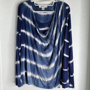 Karen Kane XL Blue Tie-Dye Long Sleeve Drape Neck Top